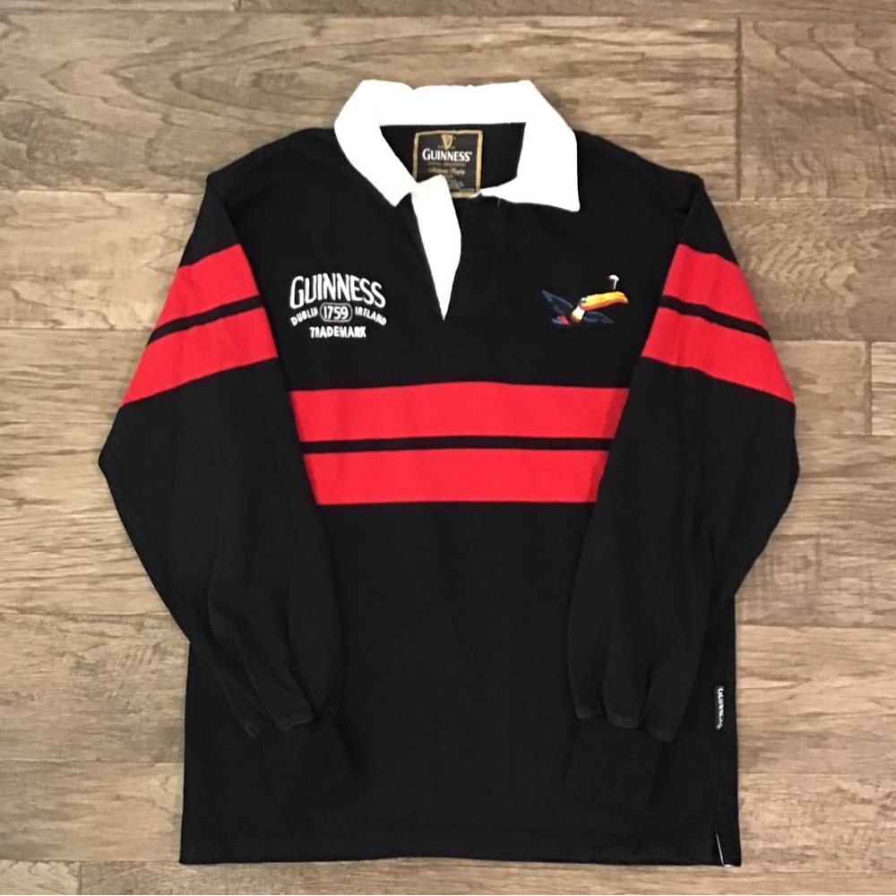 Authentic Guinness Dublin Black and Red Stripe Rugby Shirt Size Medium